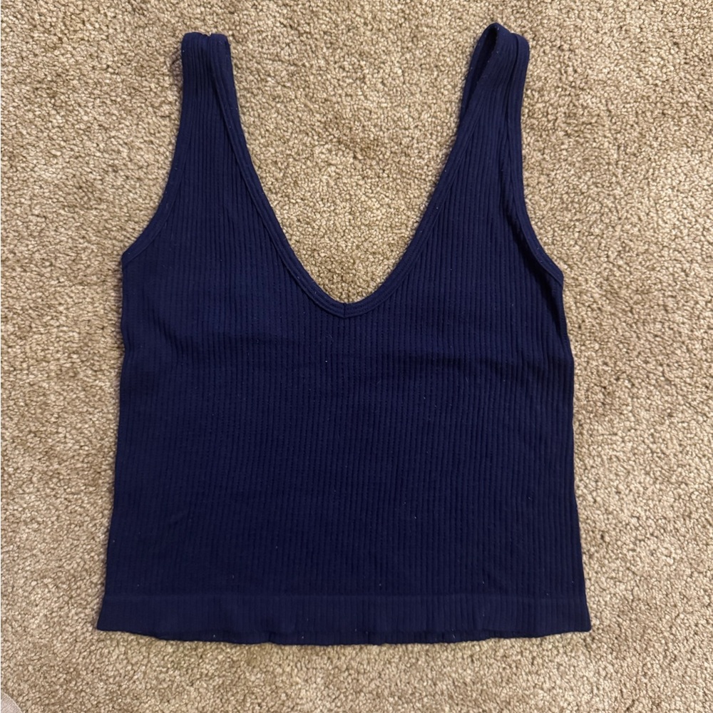 Navy Blue Ribbed Women's Tank Top
